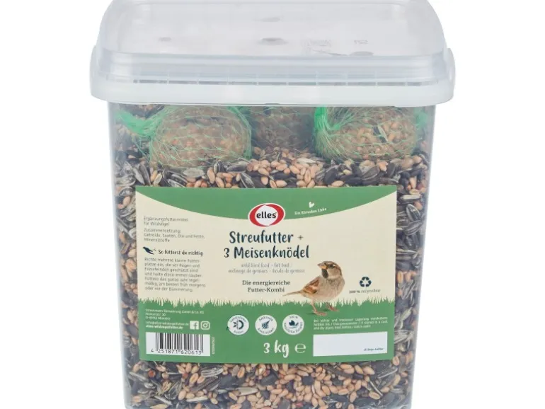 Streufutter inkl. 3 Meisenknödel für Wildvögel im 3 kg Eimer