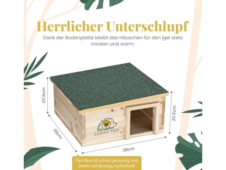 Sunny Tree Igelhaus Wasserdichtes Holz-Igelhaus mit Boden Igel-Futterhaus für Draußen Igelhaus mit Eingangstunnel