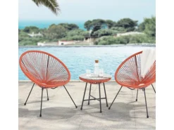 Svita Bali Balkon Möbel Set Lounge Garnitur Relax Egg-Chair Flecht-Design Orange Terracotta