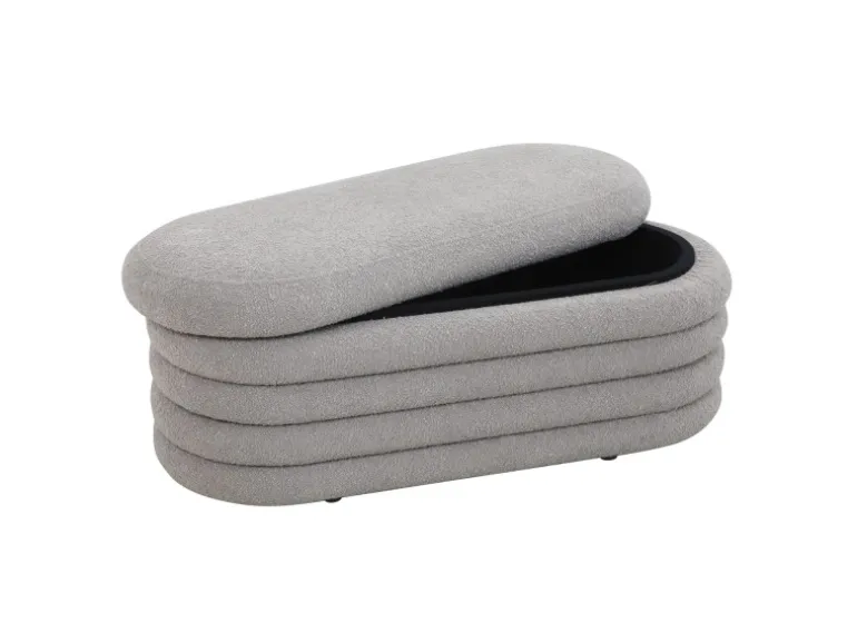 Svita Blossom XL Hocker Mit Stauraum Sitzhocker Ottomane Pouf Teddyboucle Hellgrau