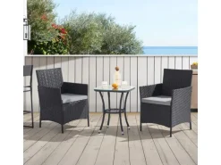 Svita Brooklyn Bistro Gartenmöbelset 3-tlg. Rattan Outdoor Gartenlounge Schwarz