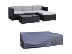 Svita California Garten-Lounge Set Mit Haube Polyrattan Gartenset Balkon-Set Rattan-Lounge Schwarz