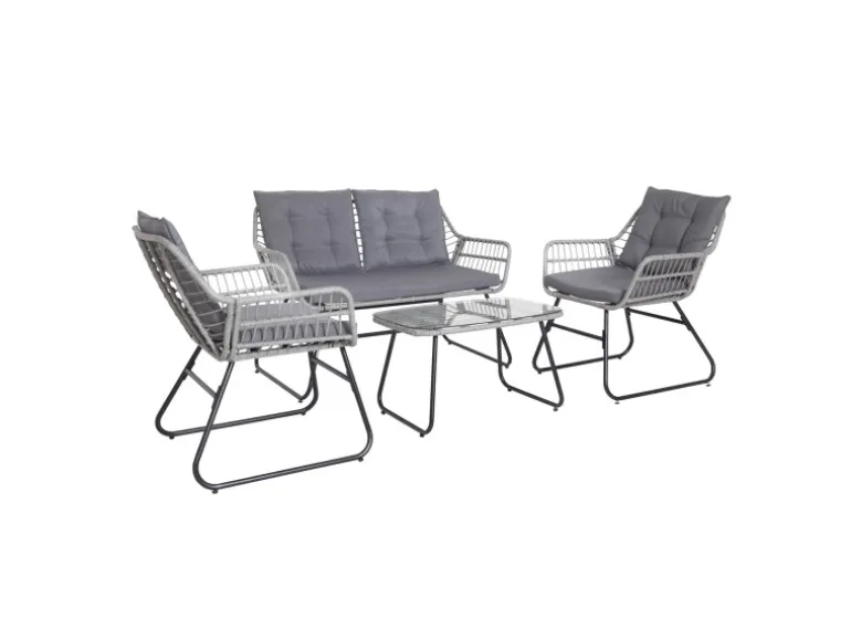 Svita Capri Balkonmöbel-Set Polyrattan Sitzgruppe Outdoor 4-tlg. Gartenlounge Hellgrau