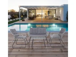 Svita Capri Balkonmöbel-Set Polyrattan Sitzgruppe Outdoor 4-tlg. Gartenlounge Hellgrau