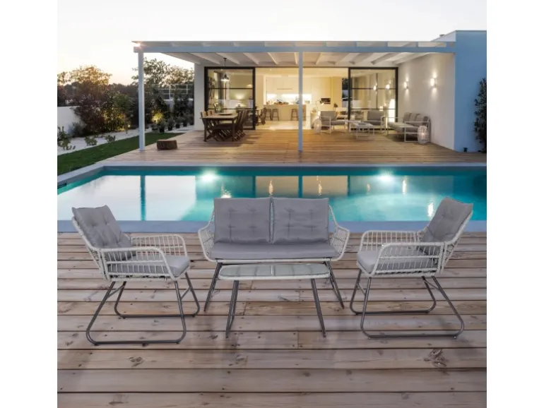 Svita Capri Balkonmöbel-Set Polyrattan Sitzgruppe Outdoor 4-tlg. Gartenlounge Hellgrau