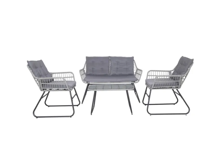 Svita Capri Balkonmöbel-Set Polyrattan Sitzgruppe Outdoor 4-tlg. Gartenlounge Hellgrau