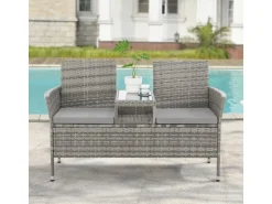 Svita Chicago Rattan-Bank Garten-Bank Lounge Sitzecke Grau