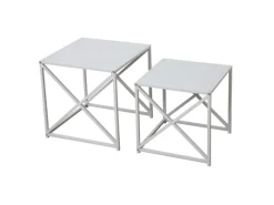 Svita Gemo Beistelltisch 2er Set Kaffeetisch Wohnzimmertisch Metalltisch Weiß