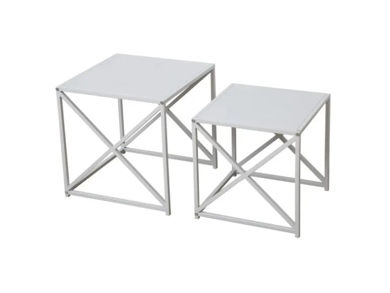 Svita Gemo Beistelltisch 2er Set Kaffeetisch Wohnzimmertisch Metalltisch Weiß