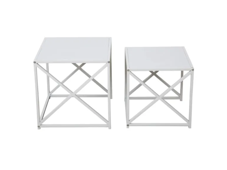 Svita Gemo Beistelltisch 2er Set Kaffeetisch Wohnzimmertisch Metalltisch Weiß