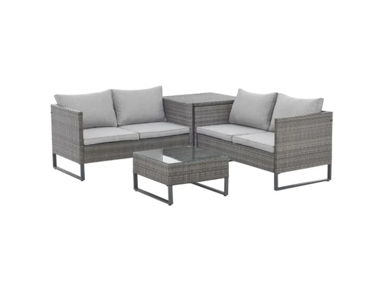Svita Kansas Rattanlounge Gartenmöbel Set Gartensofa Polyrattan Grau