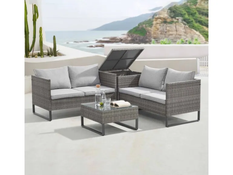 Svita Kansas Rattanlounge Gartenmöbel Set Gartensofa Polyrattan Grau