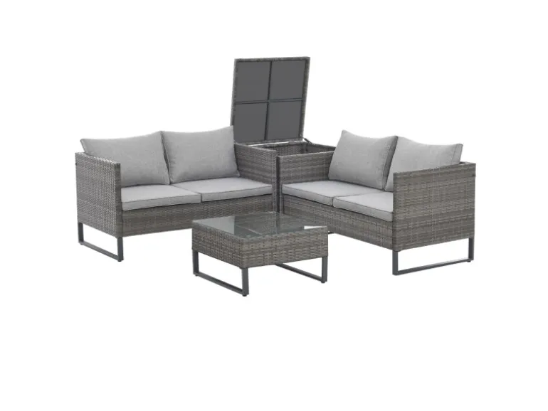 Svita Kansas Rattanlounge Gartenmöbel Set Gartensofa Polyrattan Grau