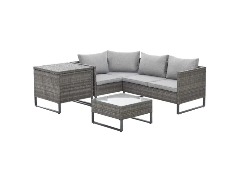 Svita Kansas Rattanlounge Gartenmöbel Set Gartensofa Polyrattan Grau