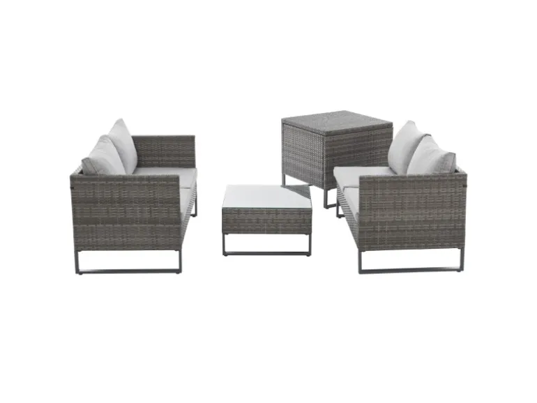 Svita Kansas Rattanlounge Gartenmöbel Set Gartensofa Polyrattan Grau