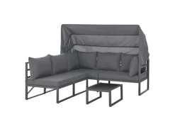 Svita Maui Gartenmöbel-Lounge-Set Mit Dach Outdoor-Sofa Strandkorb-Sonneninsel Stahl Grau
