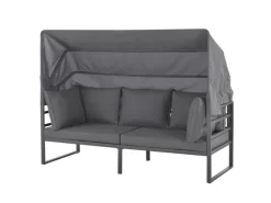 Svita Maui Gartenmöbel-Lounge-Set Mit Dach Outdoor-Sofa Strandkorb-Sonneninsel Stahl Grau