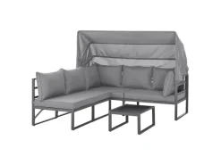 Svita Maui Gartenmöbel-Lounge-Set Mit Dach Outdoor-Sofa Strandkorb-Sonneninsel Stahl Hellgrau