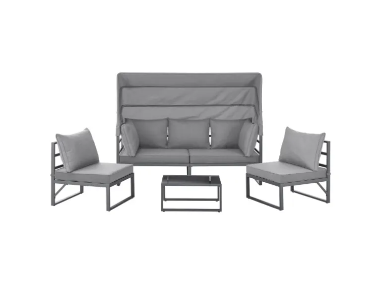 Svita Maui Gartenmöbel-Lounge-Set Mit Dach Outdoor-Sofa Strandkorb-Sonneninsel Stahl Hellgrau