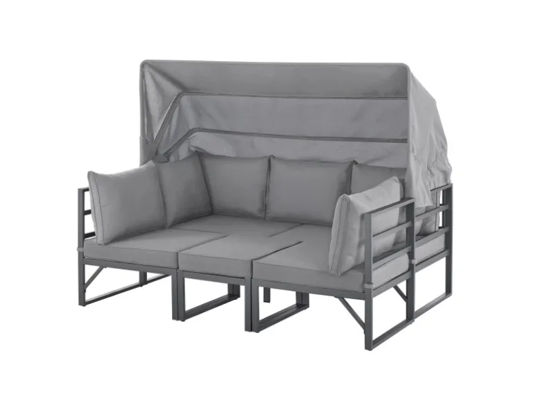 Svita Maui Gartenmöbel-Lounge-Set Mit Dach Outdoor-Sofa Strandkorb-Sonneninsel Stahl Hellgrau