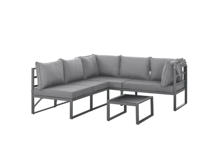 Svita Maui Gartenmöbel-Lounge-Set Mit Dach Outdoor-Sofa Strandkorb-Sonneninsel Stahl Hellgrau