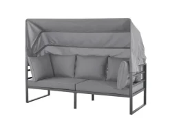 Svita Maui Gartenmöbel-Lounge-Set Mit Dach Outdoor-Sofa Strandkorb-Sonneninsel Stahl Hellgrau