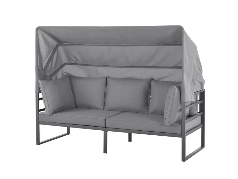 Svita Maui Gartenmöbel-Lounge-Set Mit Dach Outdoor-Sofa Strandkorb-Sonneninsel Stahl Hellgrau