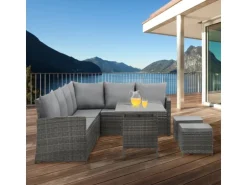 Svita Monroe Garten-Lounge Set Abdeckhaube Polyrattan Lounge-Möbel Sitzgruppe Grau