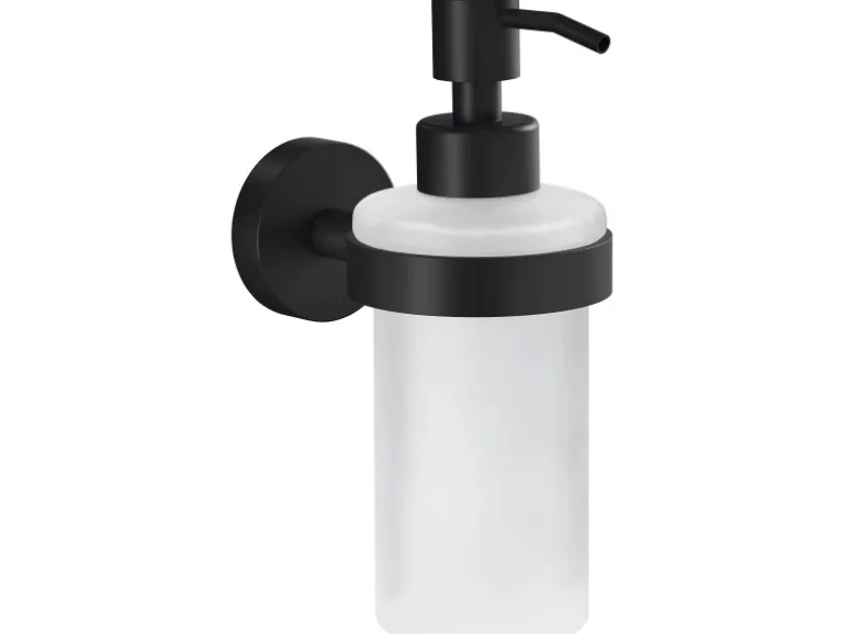 Tesa Moon Black Seifenspender Schwarz Matt Satiniertes Glas inkl. Klebelösung