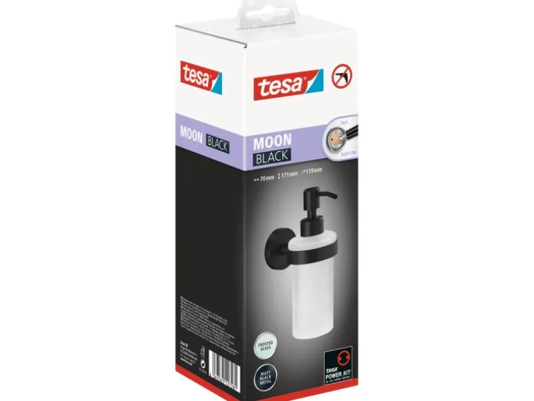 Tesa Moon Black Seifenspender Schwarz Matt Satiniertes Glas inkl. Klebelösung