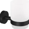 Tesa Moon Black Zahnputzbec. Halter Schwarz Matt Satiniertes Glas + Klebelösung
