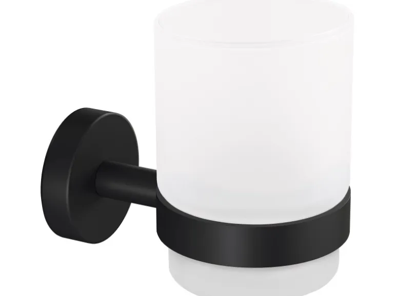 Tesa Moon Black Zahnputzbec. Halter Schwarz Matt Satiniertes Glas + Klebelösung