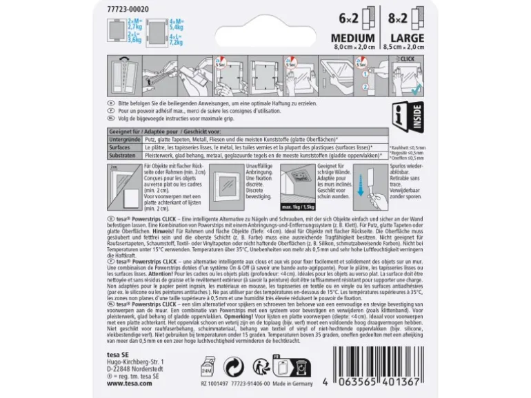 Tesa Powerstrips Click Combo Medium/Large 6 x 2 M und 8 x 2 L