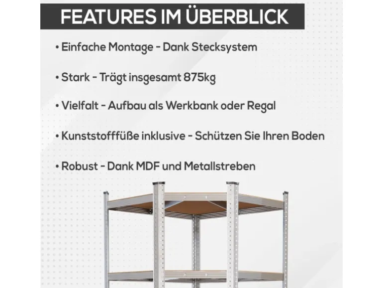 Tronitechnik Schwerlastregal Kellerregal Lagerregal 40 X 40 X 70 X 70 X 180 Cm Stahlgestell Bis 875 Kg 5 Ablagen