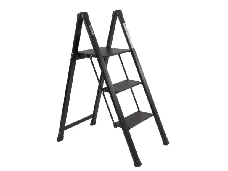 TRUTZHOLM Alu Trittleiter 3 Stufig Klappbar 150kg Anti Rutsch Trittflächen TÜV GS Schwarz