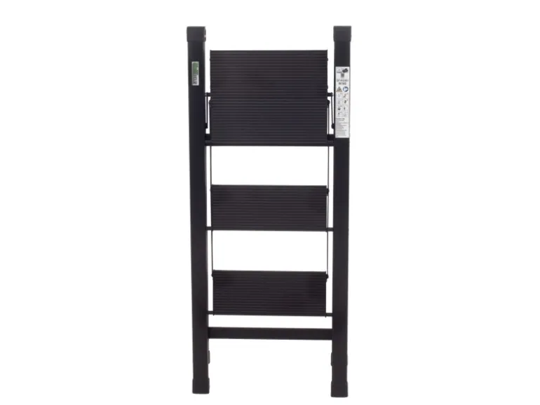 TRUTZHOLM Alu Trittleiter 3 Stufig Klappbar 150kg Anti Rutsch Trittflächen TÜV GS Schwarz