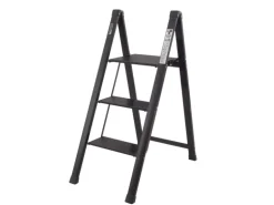TRUTZHOLM Alu Trittleiter 3 Stufig Klappbar 150kg Anti Rutsch Trittflächen TÜV GS Schwarz