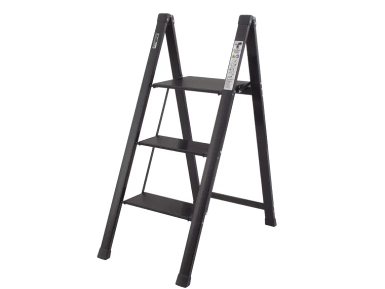 TRUTZHOLM Alu Trittleiter 3 Stufig Klappbar 150kg Anti Rutsch Trittflächen TÜV GS Schwarz