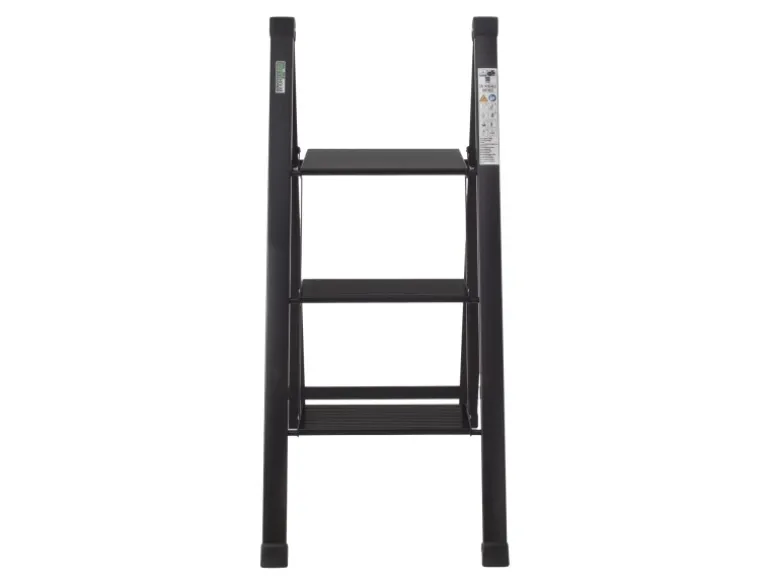 TRUTZHOLM Alu Trittleiter 3 Stufig Klappbar 150kg Anti Rutsch Trittflächen TÜV GS Schwarz