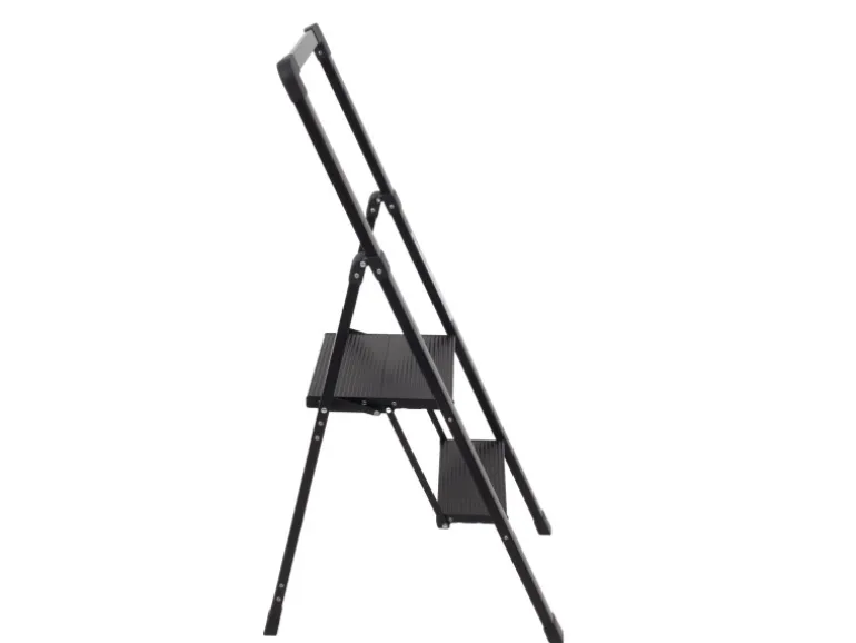 TRUTZHOLM Alu Trittleiter 2 Stufig Klappbar Handlauf 150kg Anti Rutsch Trittflächen TÜV GS Schwarz
