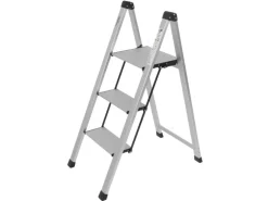 TRUTZHOLM Alu Trittleiter 3 Stufig Klappbar 150kg Anti Rutsch Trittflächen TÜV GS Silber