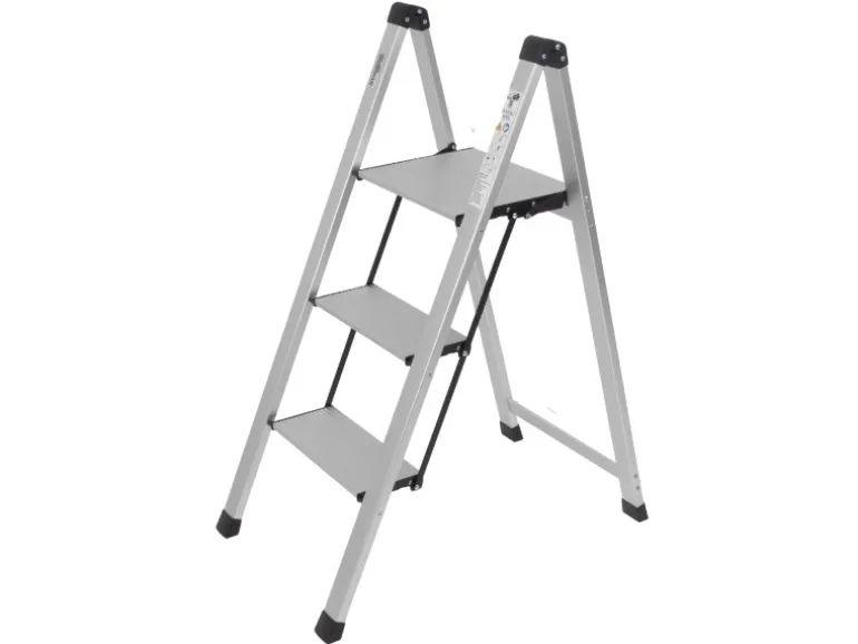 TRUTZHOLM Alu Trittleiter 3 Stufig Klappbar 150kg Anti Rutsch Trittflächen TÜV GS Silber