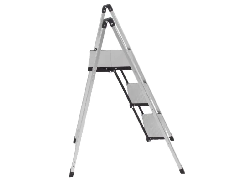 TRUTZHOLM Alu Trittleiter 3 Stufig Klappbar 150kg Anti Rutsch Trittflächen TÜV GS Silber