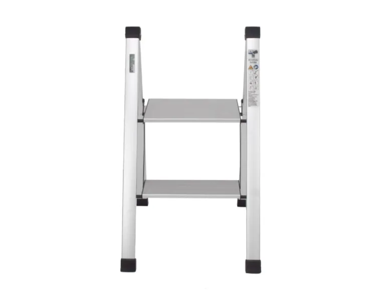 TRUTZHOLM Trittleiter 2 Stufig Klappbar bis 150 kg Alu Anti Rutsch Trittflächen TÜV GS Silber