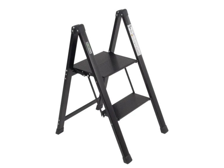 TRUTZHOLM Trittleiter 2 Stufig Klappbar bis 150 kg Alu Anti Rutsch Trittflächen TÜV GS Schwarz
