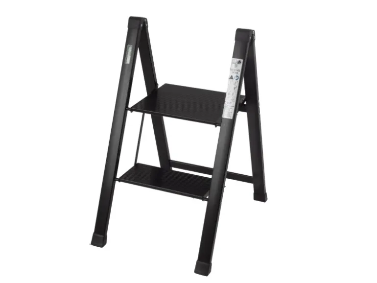 TRUTZHOLM Trittleiter 2 Stufig Klappbar bis 150 kg Alu Anti Rutsch Trittflächen TÜV GS Schwarz