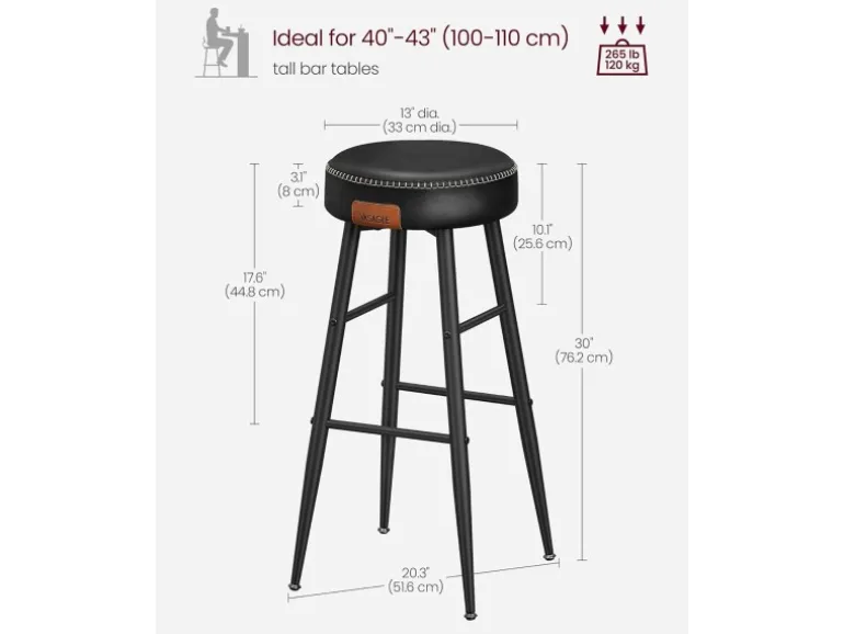Vasagle Barhocker 2er-Set Schwarz