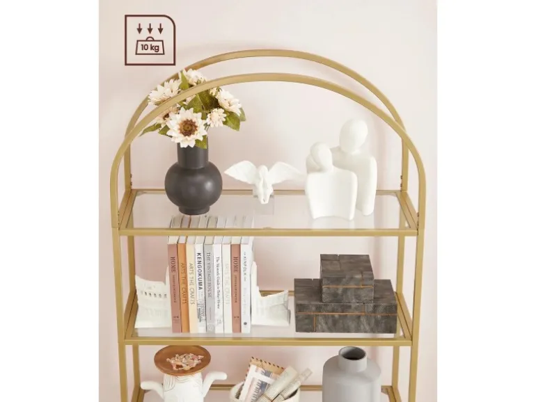 Vasagle Bücherregal 5 Ablagen Hartglas 30,2 cm x 83 cm x 183,5 cm Gold