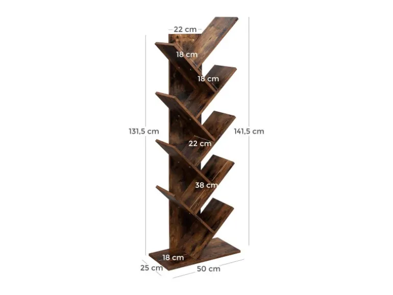Vasagle Bücherregal Baum-Form 25 cm x 50 cm x 141,5 cm Braun
