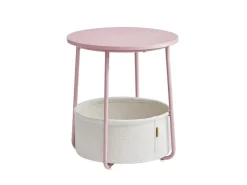 Vasagle Beistelltisch mit Stoff-Korb Ø 45 cm x 51 cm Rosa-Weiß